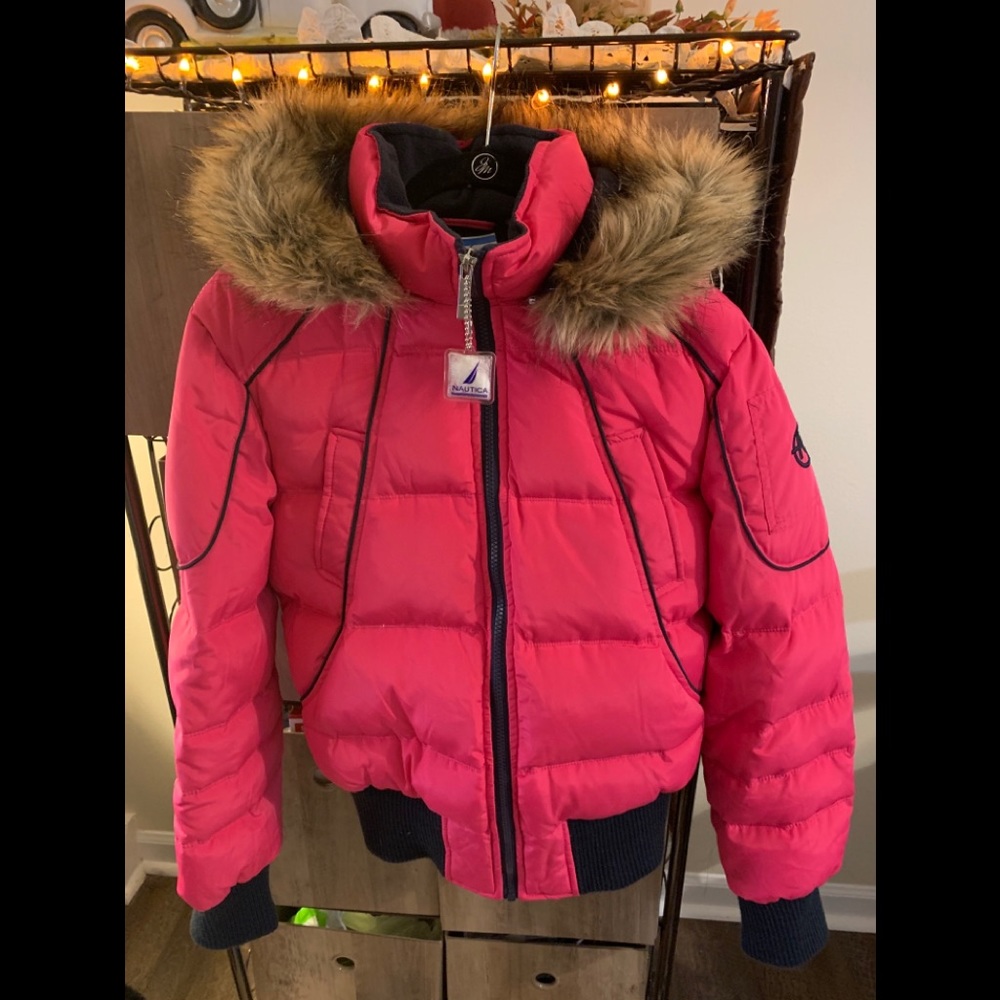 Barbie Neon Hot pink Nautica puffer down feather filled coat ski jacket hood